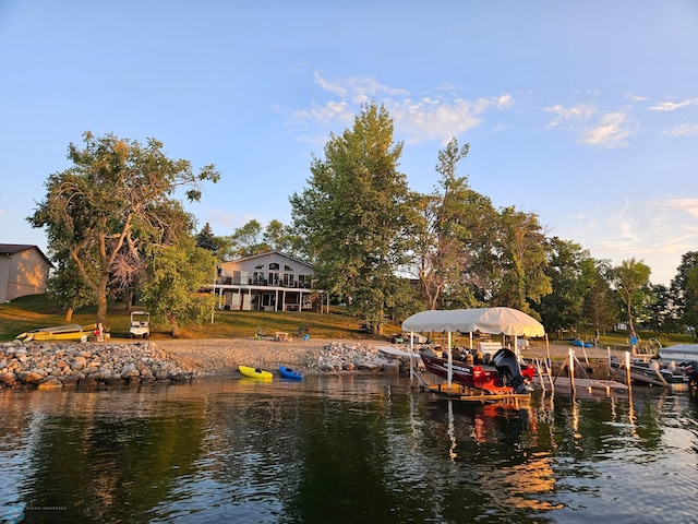 view of dock featuring a water view