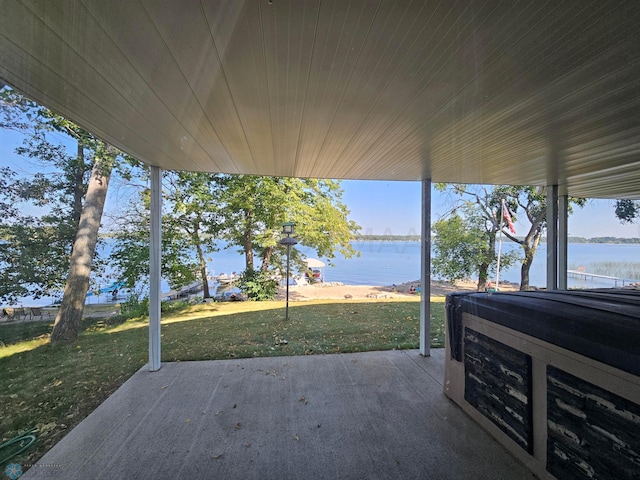 view of patio / terrace featuring a water view