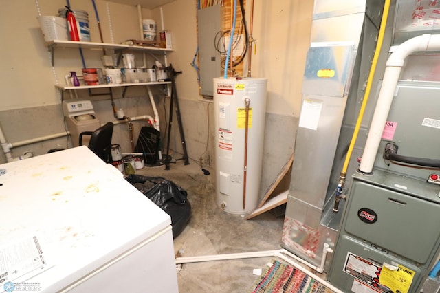 laundry area with electric water heater