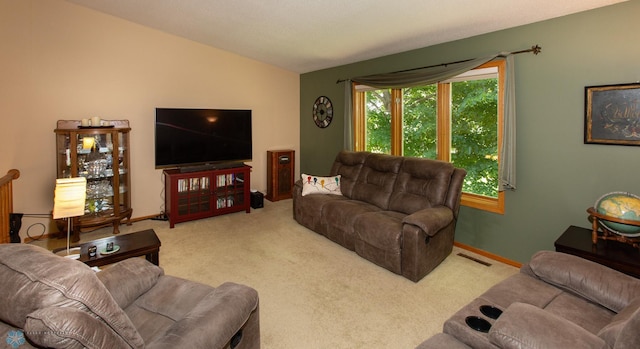 living room with light colored carpet