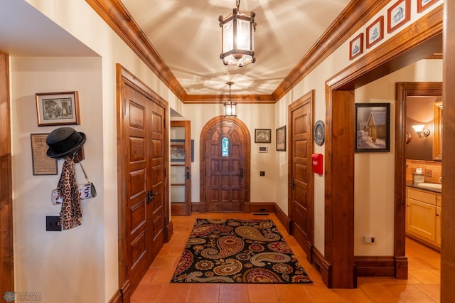 entryway featuring light tile floors