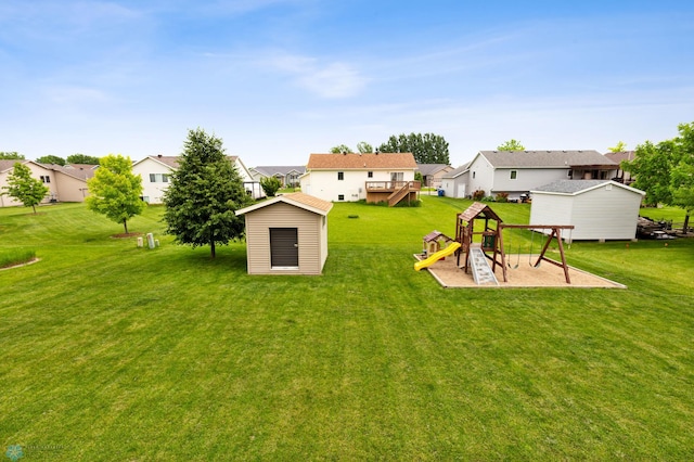 view of yard with a shed