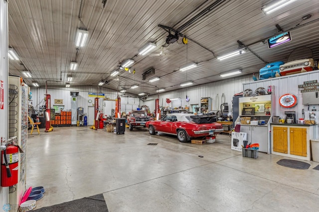 garage featuring a workshop area