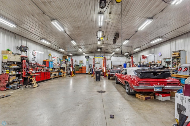 garage featuring a workshop area