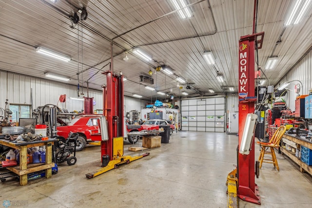 garage featuring a workshop area