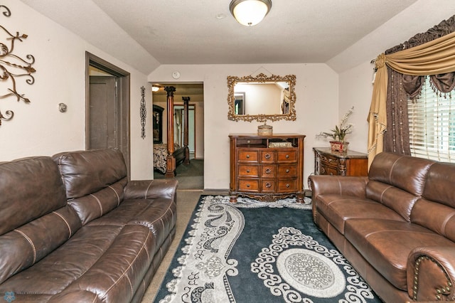 living room with a textured ceiling