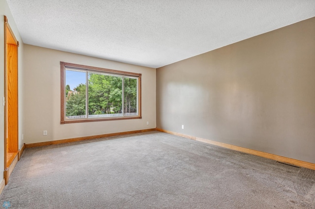 spare room featuring carpet and a textured ceiling