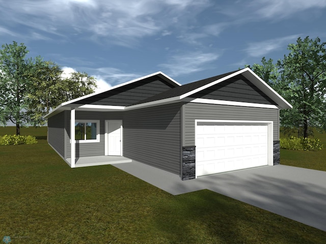 view of front facade with a garage and a front lawn