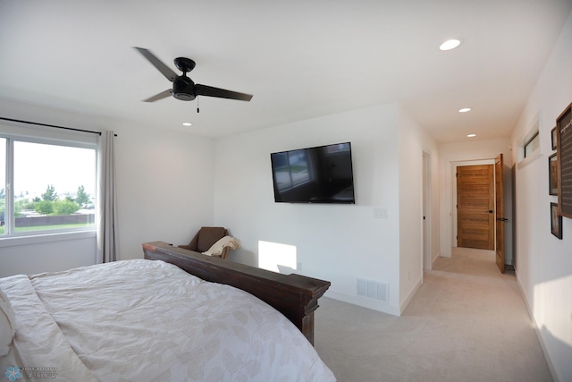 bedroom with carpet floors and ceiling fan