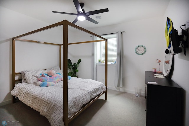 bedroom featuring ceiling fan and carpet flooring