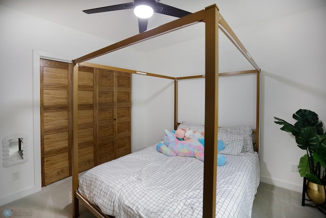 bedroom with carpet floors and ceiling fan