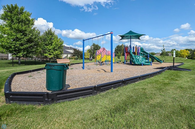 view of play area with a yard