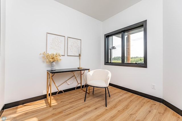 office space with light hardwood / wood-style floors