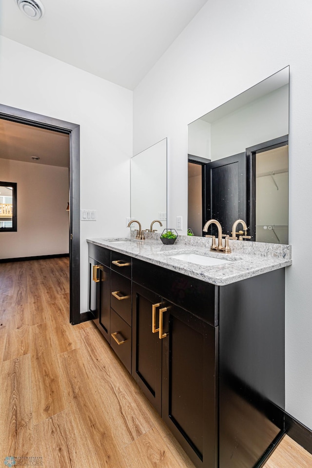 bathroom featuring hardwood / wood-style flooring and vanity