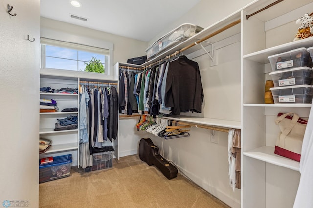 spacious closet featuring light carpet