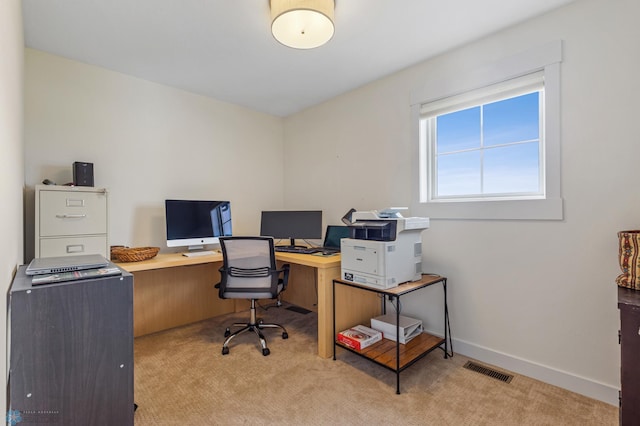 view of carpeted home office