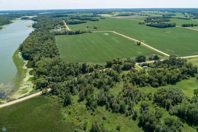 bird's eye view featuring a water view and a rural view