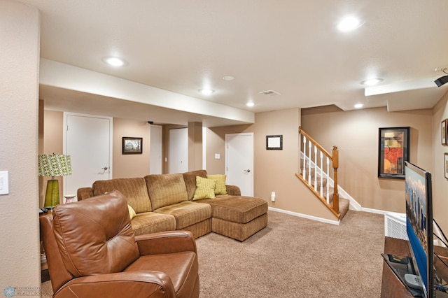 living room with light carpet