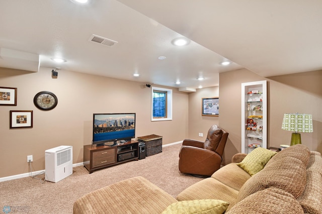 living room with light carpet