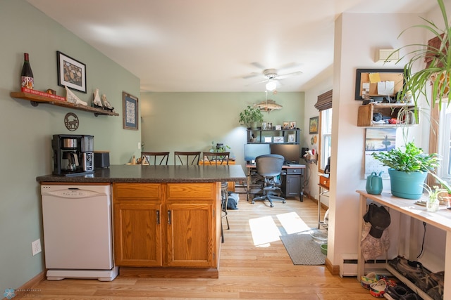 office area featuring light hardwood / wood-style floors and ceiling fan