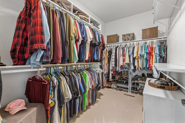 walk in closet with carpet