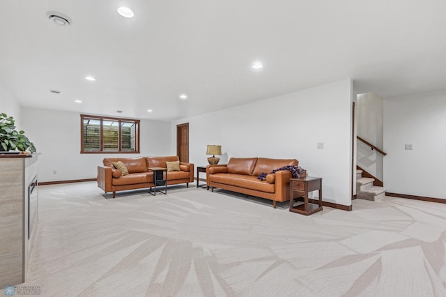 living room with light carpet