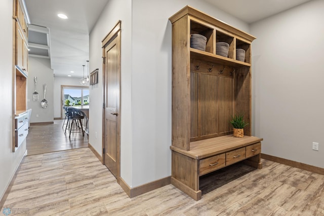 mudroom featuring light wood-type flooring