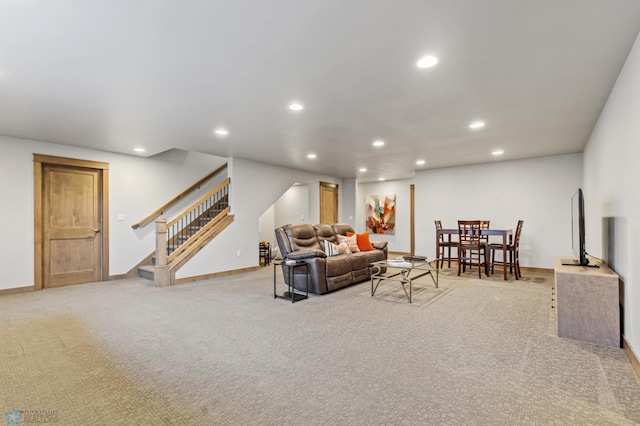 living room with light carpet