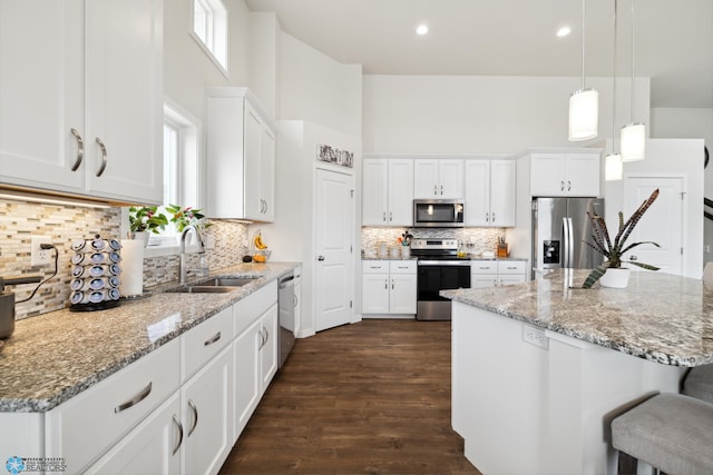 kitchen featuring sink, dark hardwood / wood-style flooring, tasteful backsplash, and stainless steel appliances