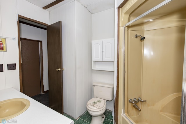 full bathroom featuring vanity, tile patterned floors, tub / shower combination, and toilet