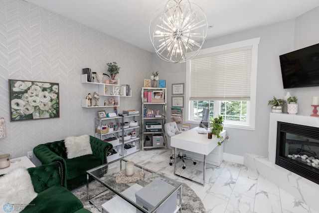 interior space with a chandelier and tile patterned floors