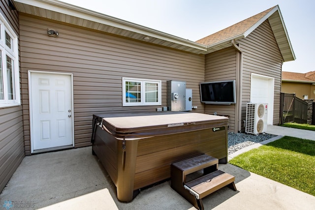 view of patio featuring a hot tub