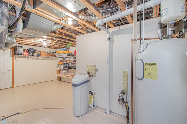 basement featuring water heater