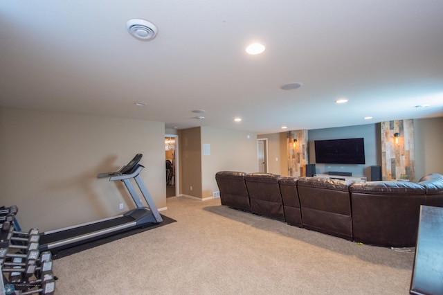 living room featuring light carpet