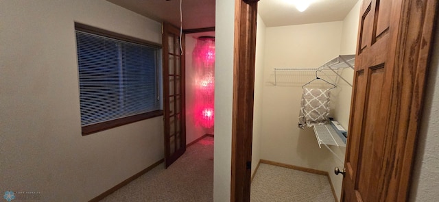 hallway with carpet flooring