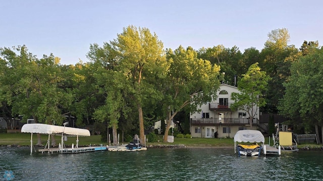 view of water feature with a boat dock