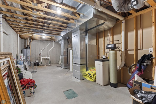 basement featuring gas water heater