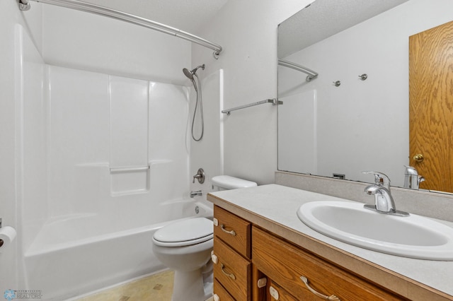 full bathroom featuring tile patterned flooring, toilet, shower / bathing tub combination, and vanity