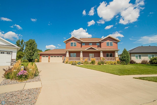 craftsman house with a front lawn and a porch