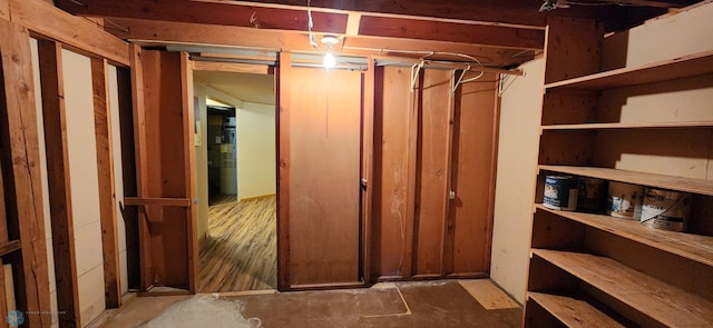 basement featuring wood-type flooring