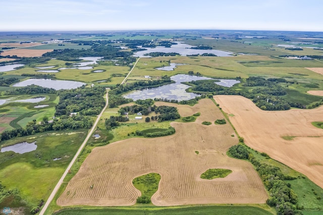 aerial view featuring a water view and a rural view