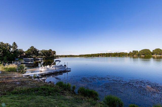 view of dock with a water view