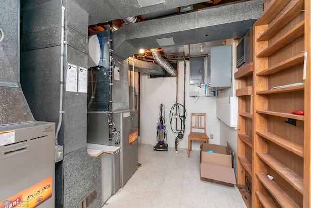 interior space with electric panel and light tile patterned floors