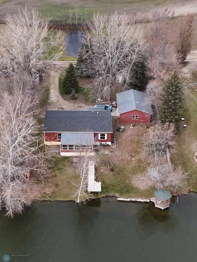 aerial view featuring a water view