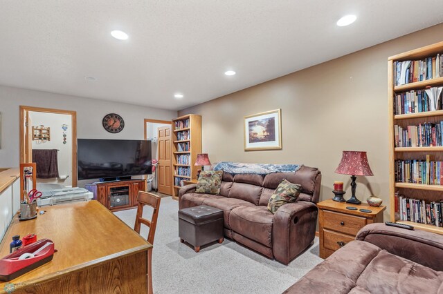 living room featuring light colored carpet