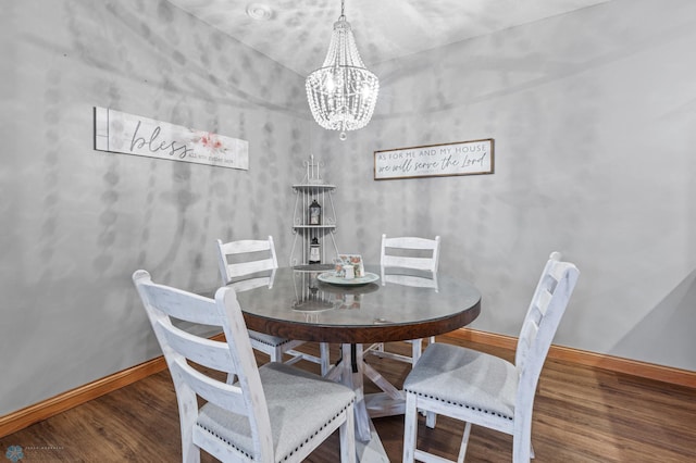 dining room featuring wood-type flooring and a notable chandelier