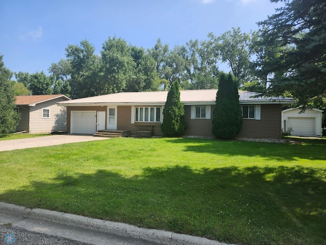 ranch-style home with a front lawn