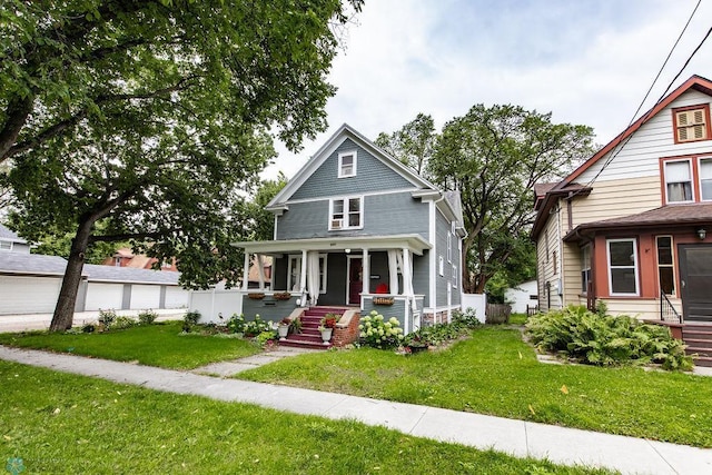 view of front of home featuring a front lawn and a porch