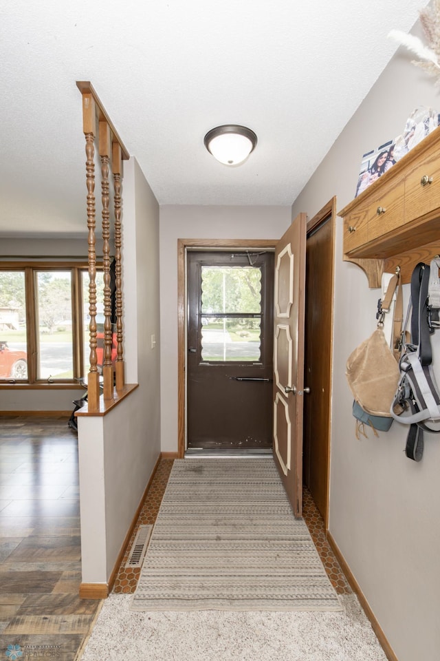 entryway with a wealth of natural light and hardwood / wood-style floors