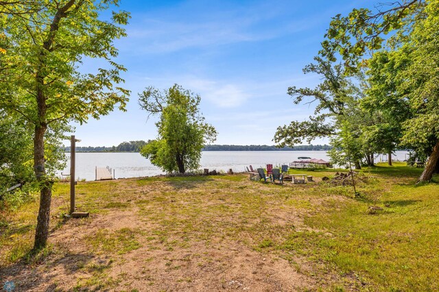 view of water feature with a boat dock